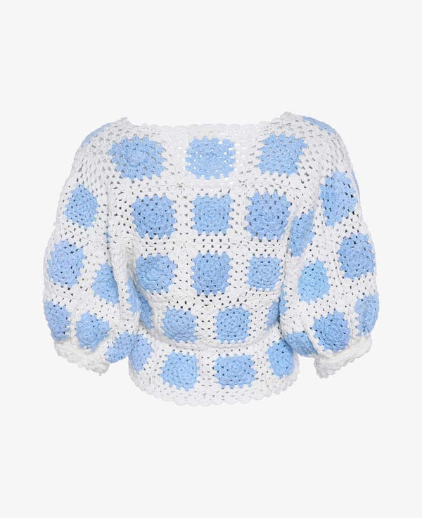 Loretta Crochet Top - Cream Blue Square