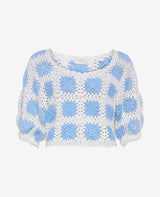 Loretta Crochet Top - Cream Blue Square