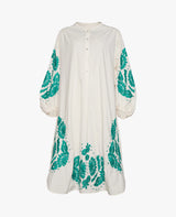 Rikke Organic Cotton Shirt Dress - Offwhite/green